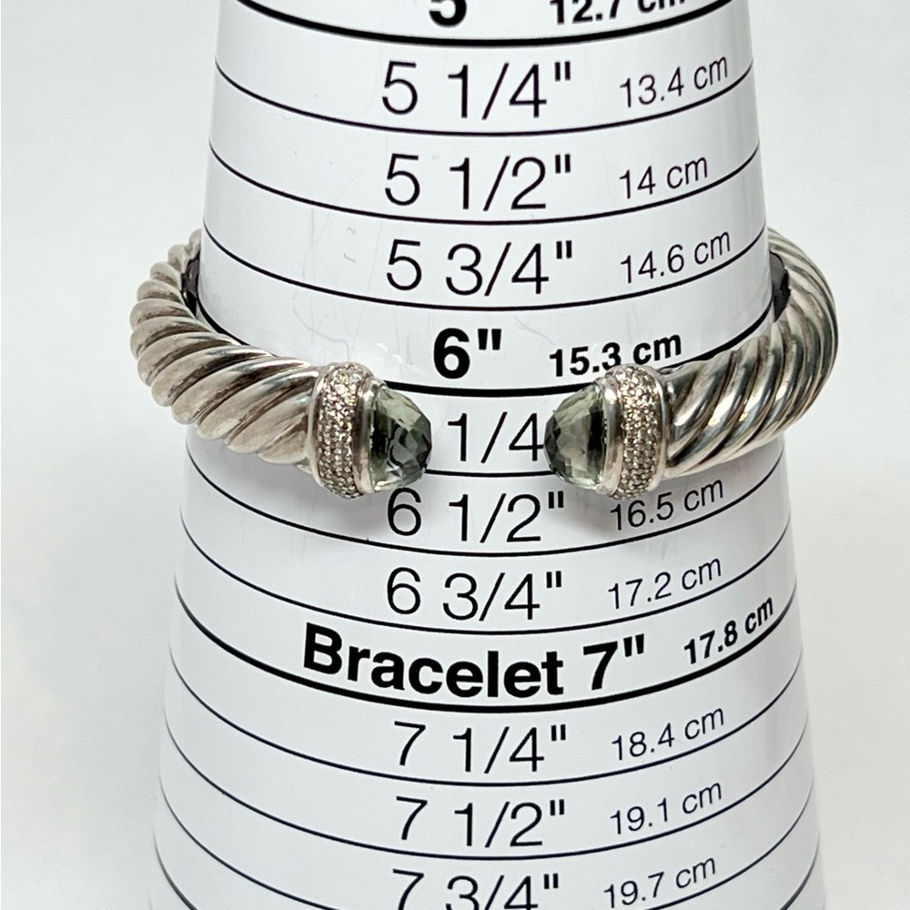 David Yurman 10mm Waverly Praisiolite Diamond Cuff Bracelet .925 - Picture 9 of 10